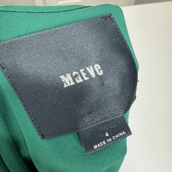 Maeve Anthro Womens Dress 4 Green Valparaiso Chiffon Tie Bow Front Career Preppy - Picture 14 of 16